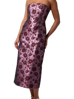 Lulu's Plum Floral Strapless Jacquard Midi Dress New With Tags